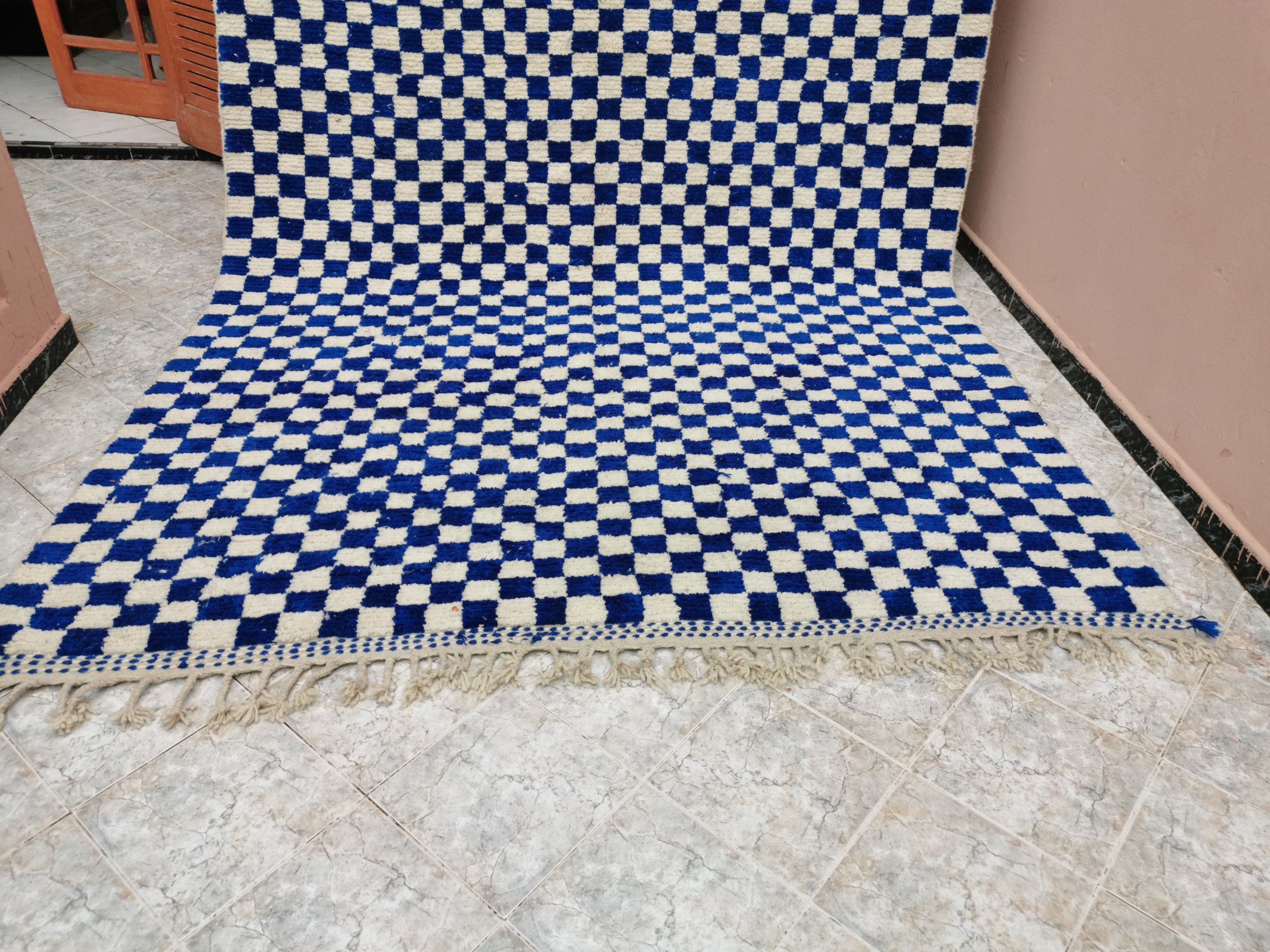 Large Blue and White Checkered Rug Moroccan Berber Checkered Etsy