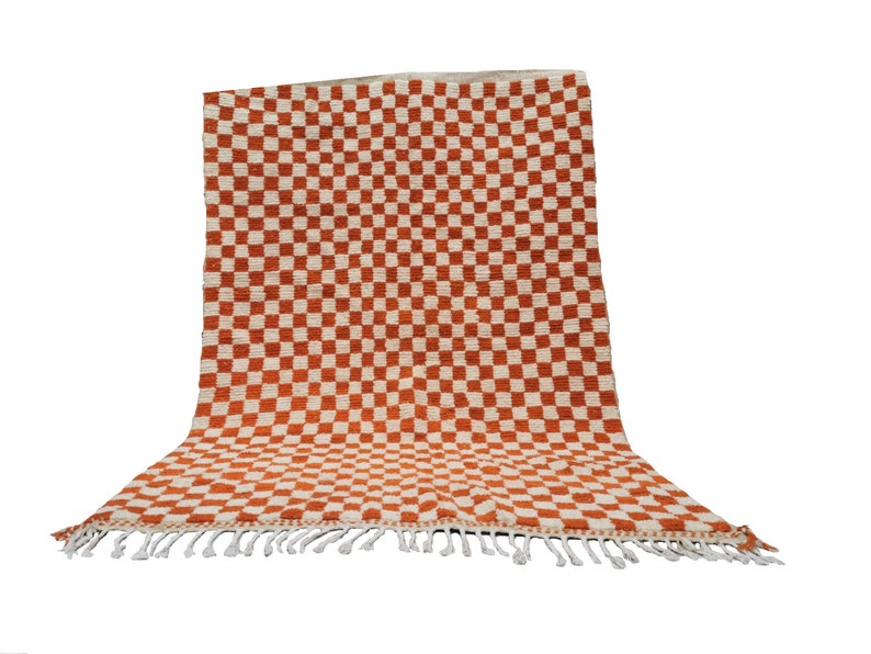 Custom Orange and white checker rug, Moroccan Berber checkered rug Checkerboard Runner Checkered Runner Free shipping image 4