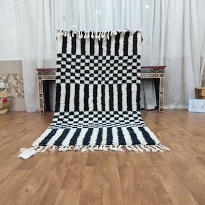 Black and white Checkered area runner, Moroccan Berber checkered rug, Checkerboard Runner, Checkered Runner, checkered runner rug