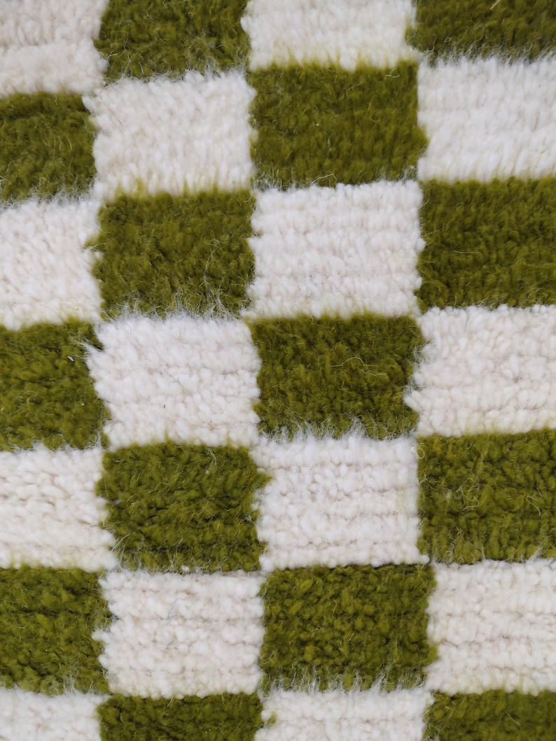 Large Green and White Checkered Rug Moroccan Berber Checkered Etsy