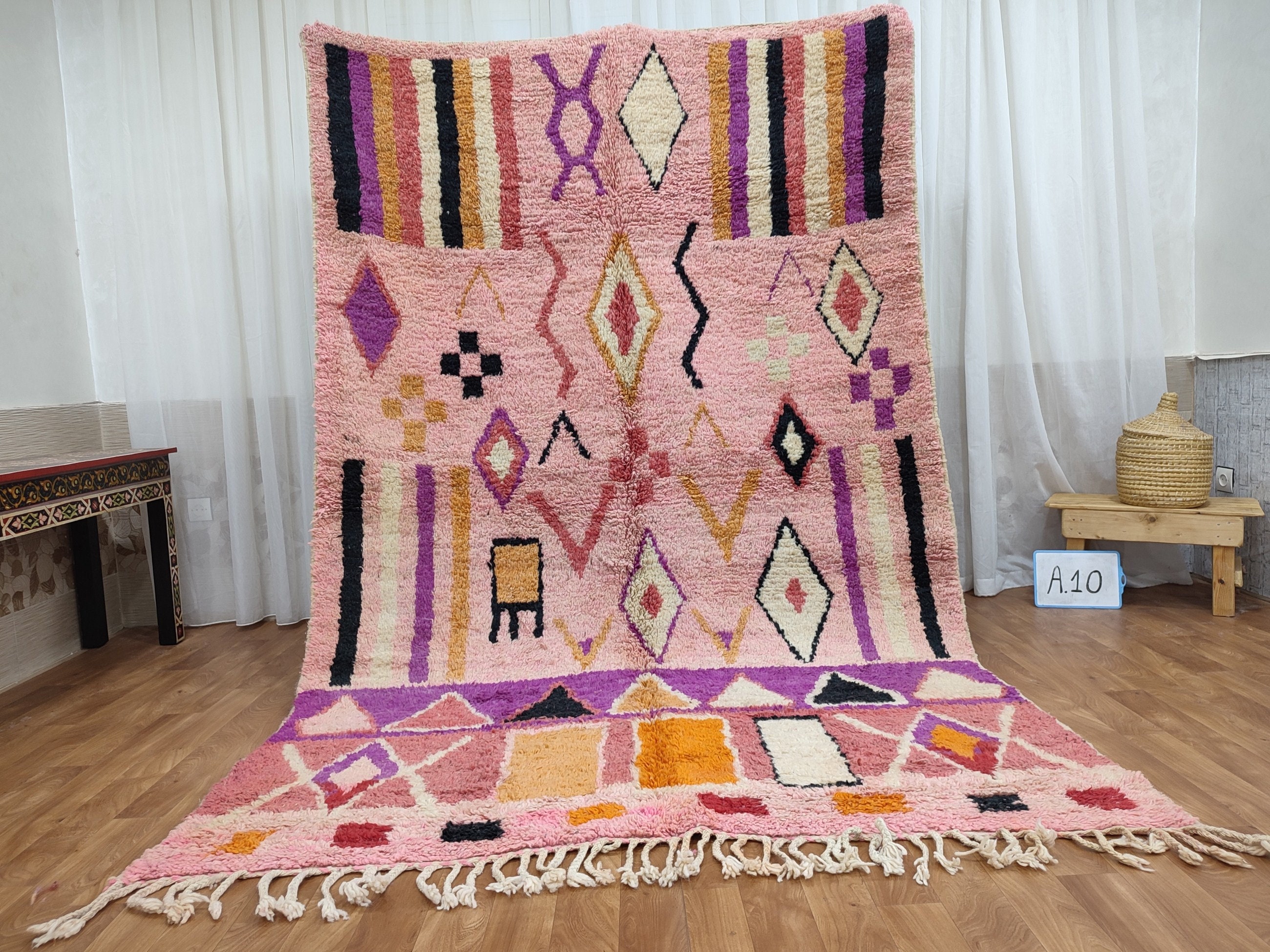 Magnifique Tapis Boujaad, Marocain Fait à La Main, Multicolore, Berbère, Abstrait, Boujad, Tappish M