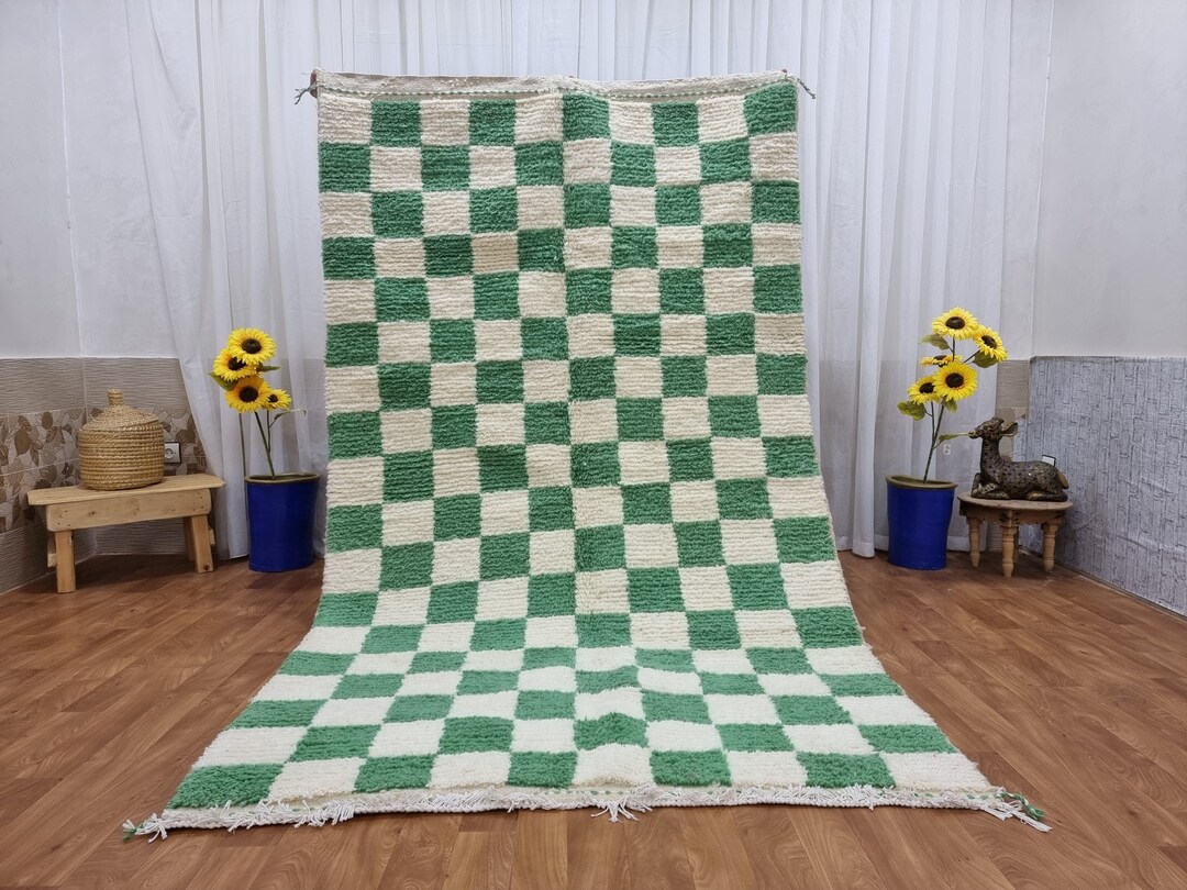 Light Green and White Checker Rug Moroccan Berber Checkered Etsy