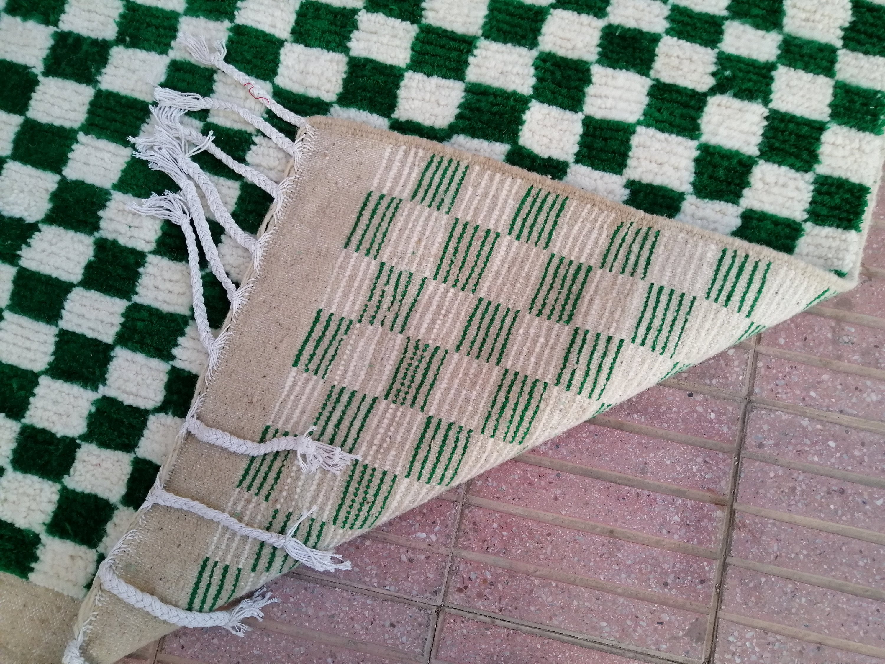 Green and white checker rug Moroccan Berber checkered rug Etsy