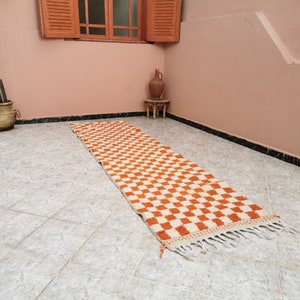 Custom Orange and white checker rug, Moroccan Berber checkered rug Checkerboard Runner Checkered Runner Free shipping image 8