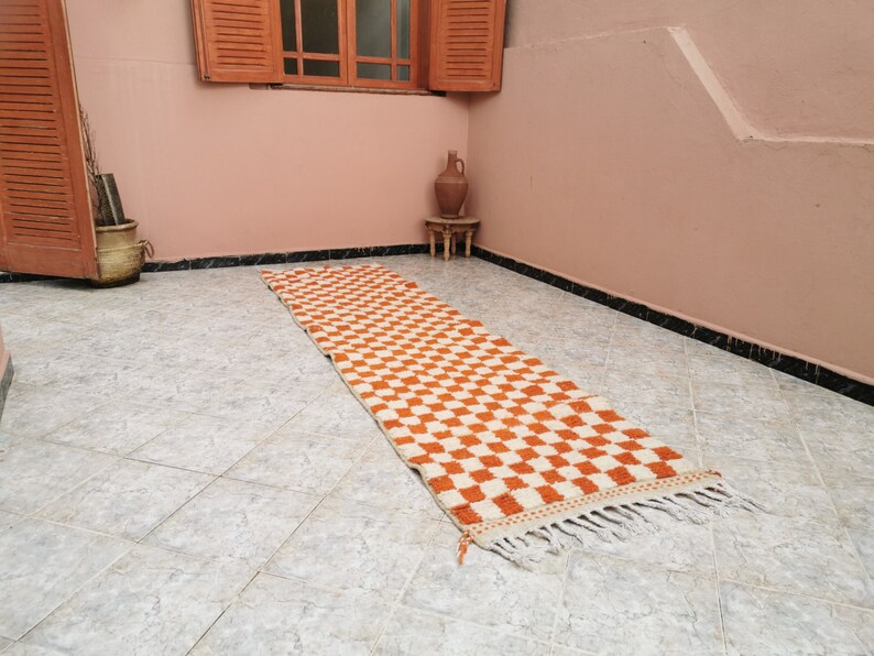 Custom Orange and white checker rug, Moroccan Berber checkered rug Checkerboard Runner Checkered Runner Free shipping image 8