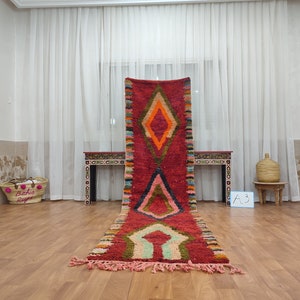 AMAZING CUSTOM RUNNER, Moroccan Handmade Runner Rug, Sheep Wool Rug, Red Runner Rug, Tribal Berber Carpet, Authentic Abstract Runner Rug.