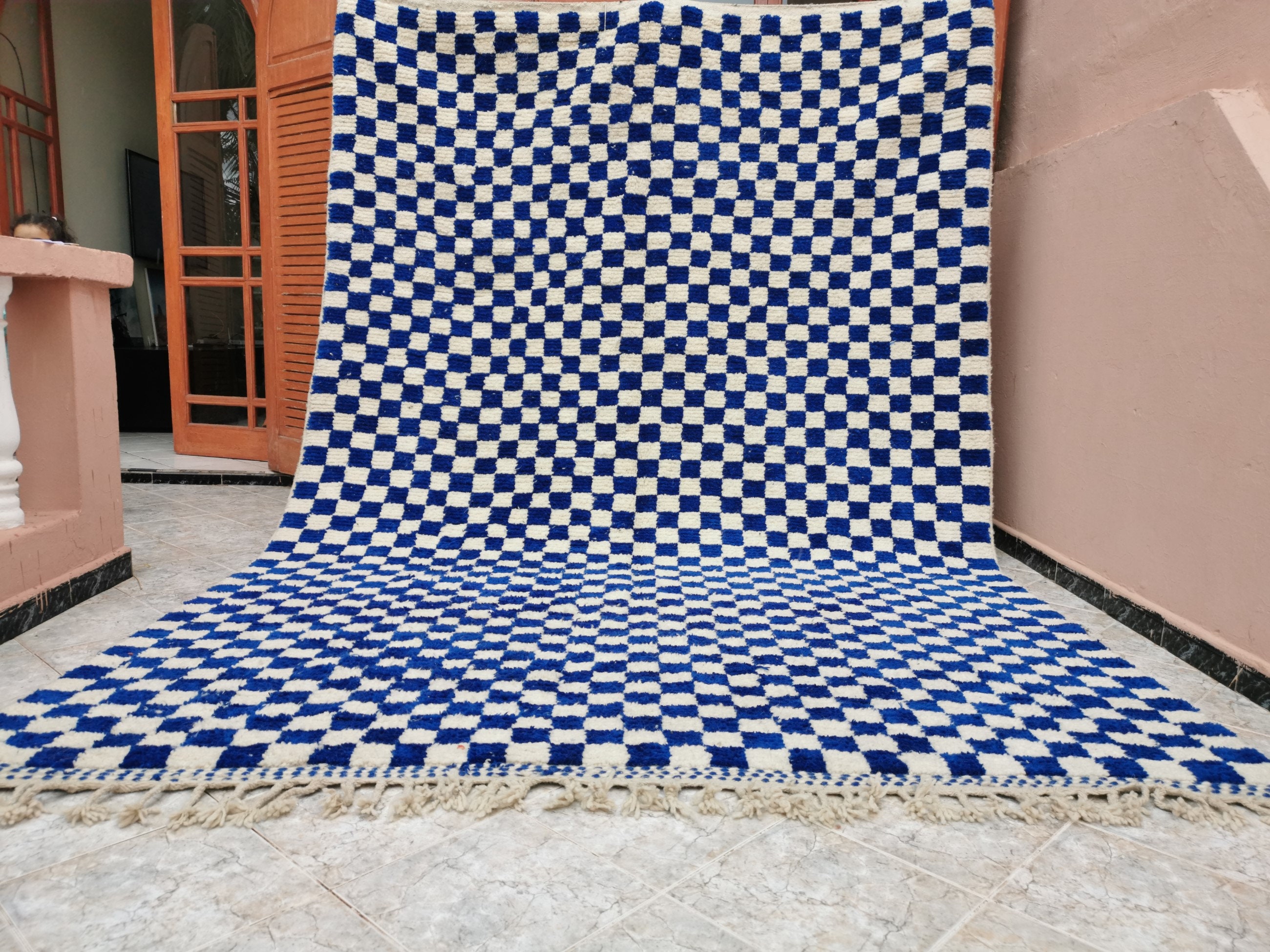 Large Blue and White Checkered Rug Moroccan Berber Checkered Etsy
