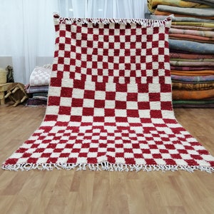 Custom Moroccan Red checkred rug -Moroccan checkered rug - Moroccan checkerboard rug -Checkered area rug -Checkerboard Rug -beniourain rug