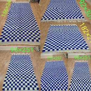 Large Bleu Checkered area rug, Moroccan Berber checkered rug - Checker board Rug - Checker Rug - beniourain rug - bleu and white rug