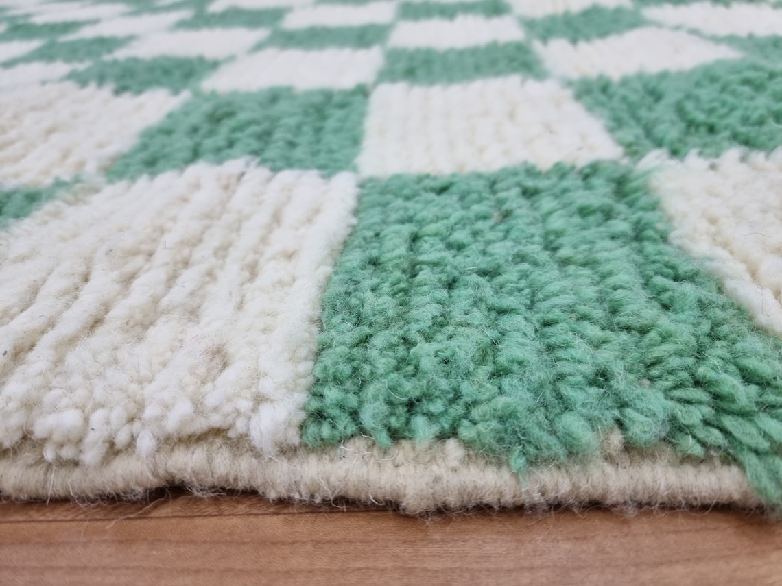 Light Green and white checker rug Moroccan Berber checkered Etsy