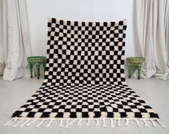 Custom Checkered Berber Rug – Modern Black & White Moroccan Wool Carpet