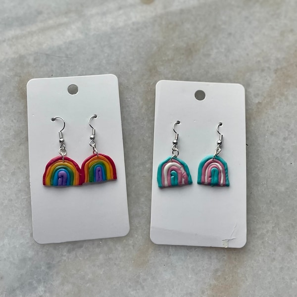 Handmade polymer clay mini rainbow dangle earrings