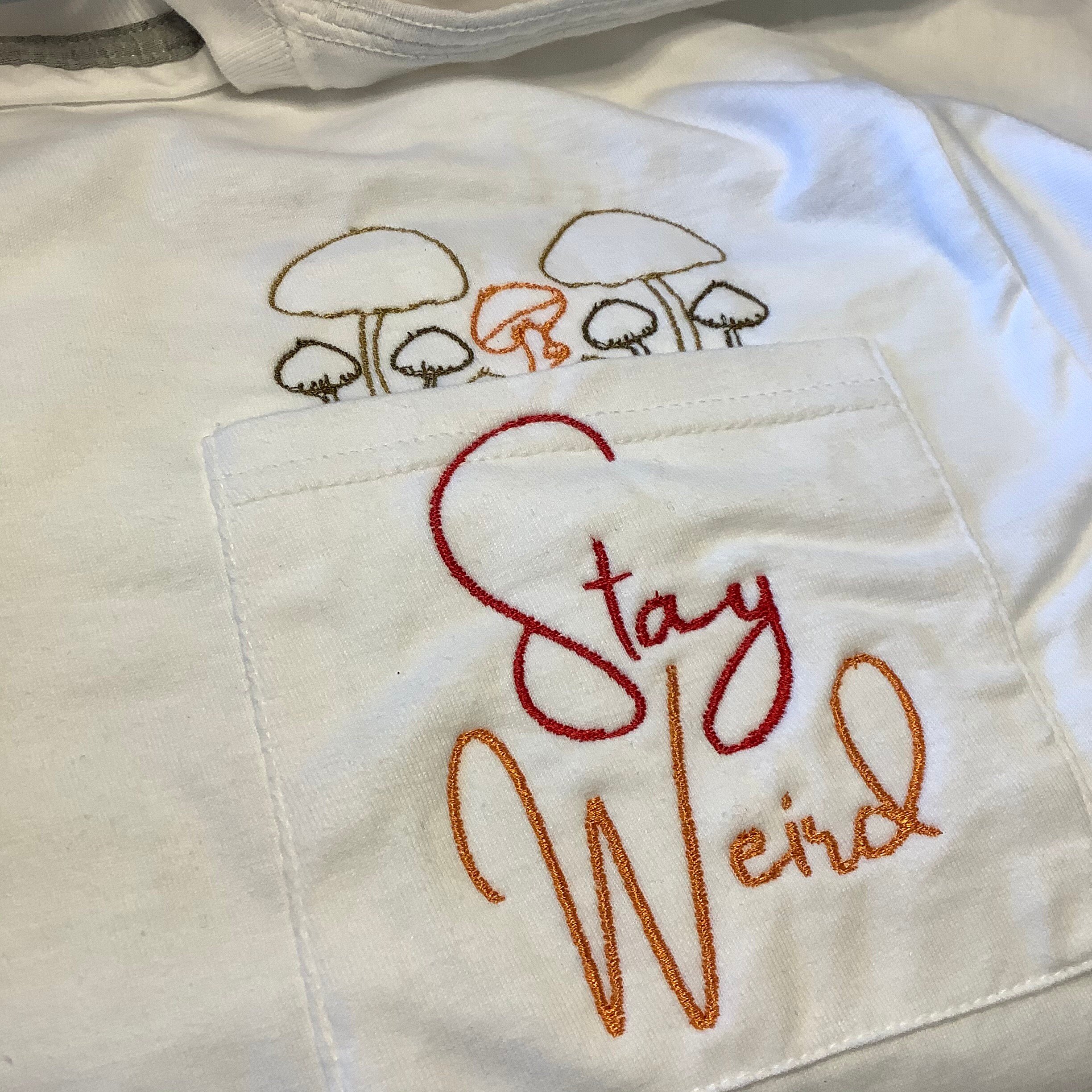 Stay Weird Mushroom Embroidered Shirt 