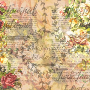 Junk Journal Digital Kit - 10 blumige Vintage-Seiten - Kit 2 mit 7 blumigen Vintage-Seiten und 3 blumigen Vintage-Seiten-Cover