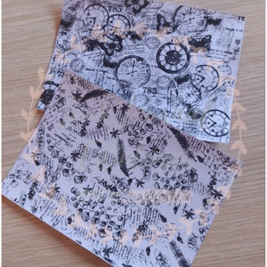 2 Adhesive vellum papers - A5 - Patterns Plants and  Butterflies & Clocks - 2 Sheets of adhesive semi-trasparent papers A5