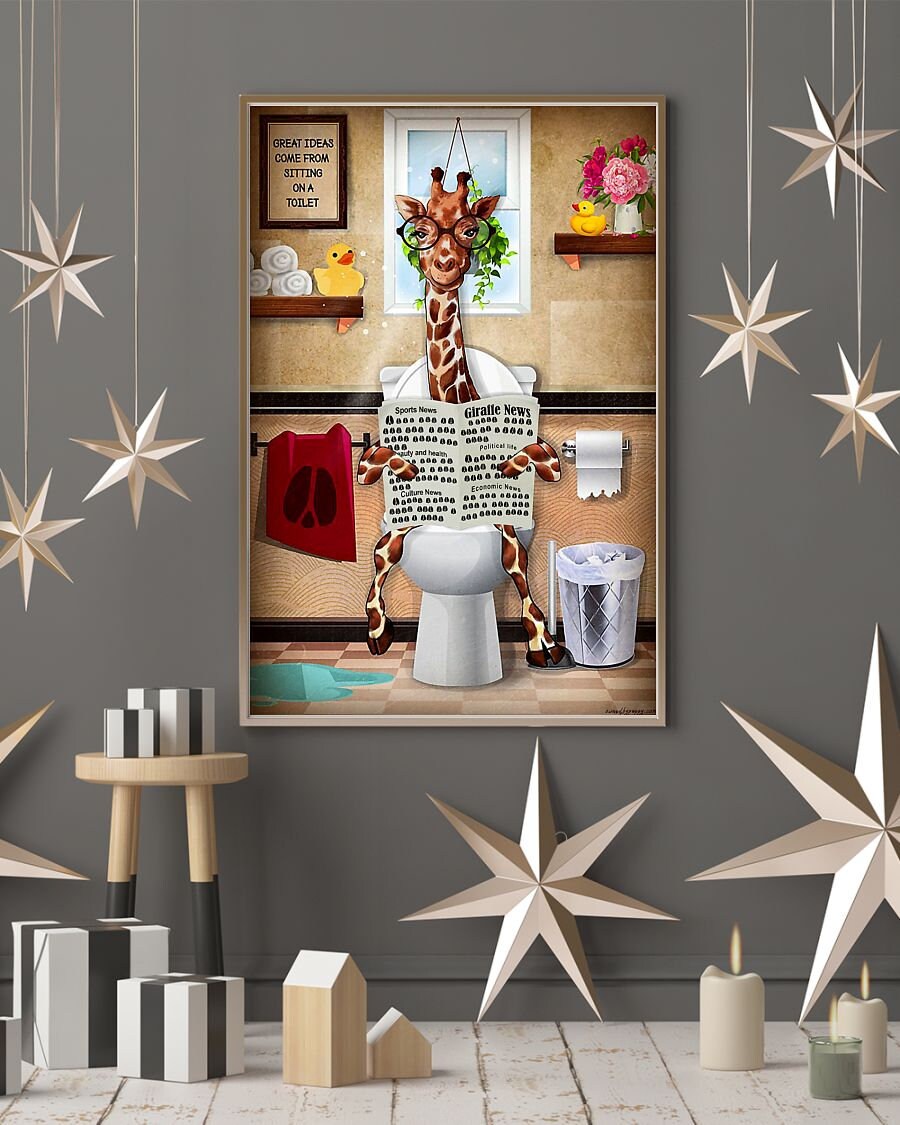 Cute Giraffe Animal Sitting On A Toilet Home Decor Wall Art Etsy