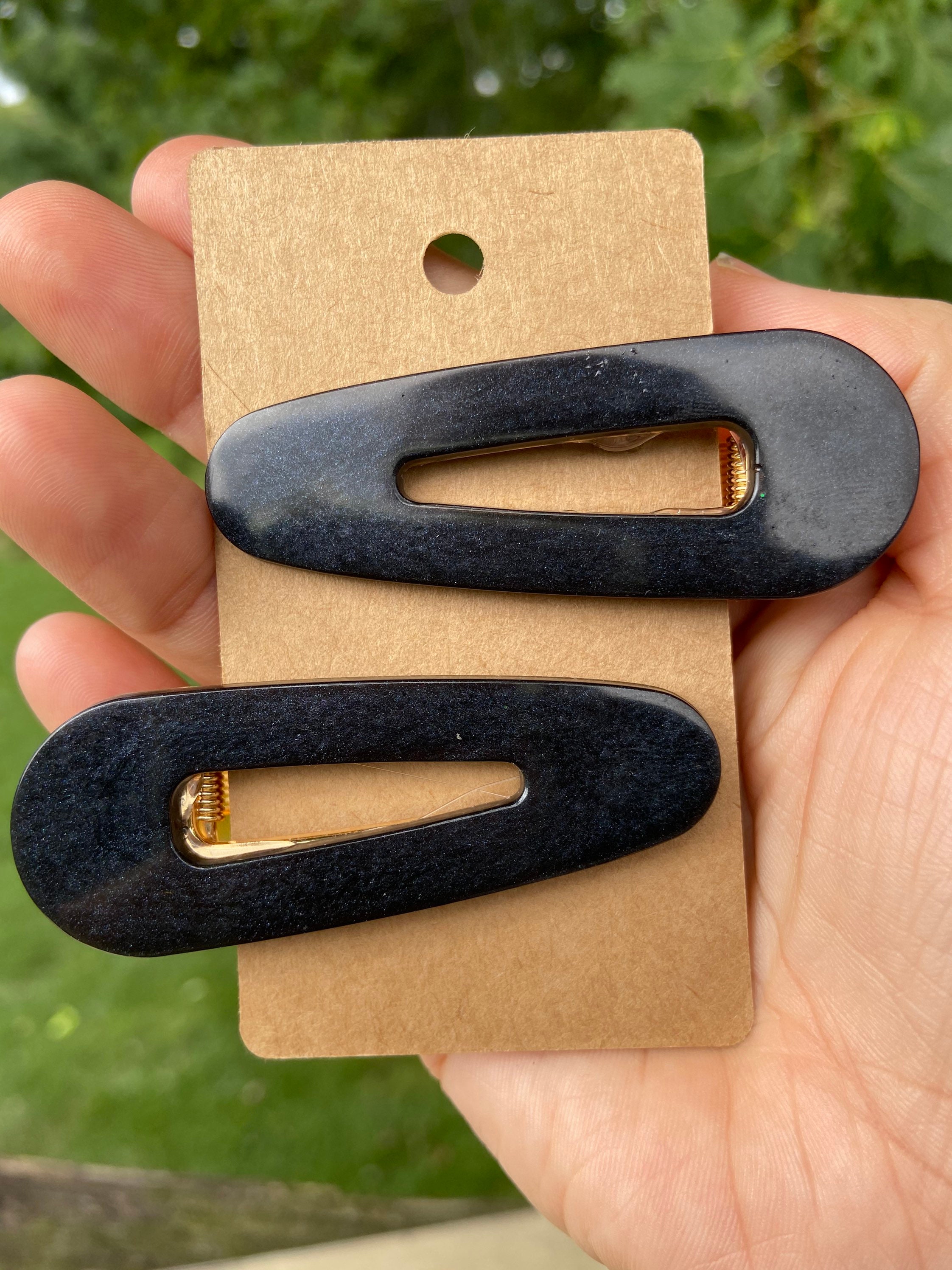 Pure Black Resin Hair Clips 2 pack Etsy