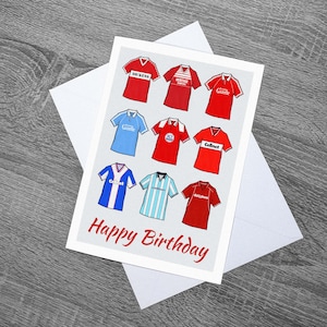 Middlesbrough retro shirts Gepersonaliseerde verjaardag, Vaderdag, Moederdag voetbalkaart met envelop
