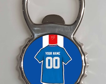 Personalised Rangers 23/24 Shirt Metal Bottle Opener Fridge Magnet Football Inspired