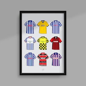 Huddersfield Retro Shirts Handmade Illustrated Football Poster Print