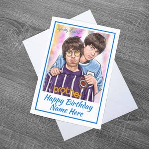 Tarjeta de cumpleaños o personalizada con estilo artístico inspirado en Liam y Noel (con sobre)