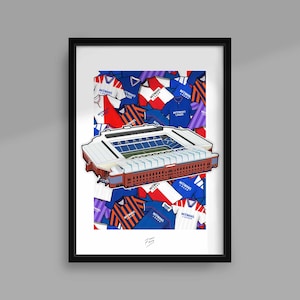 Ibrox Themed Retro Handmade Illustrated Football Themed Poster Print