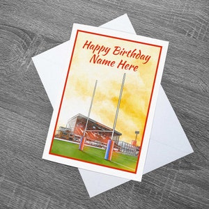 Carte d'anniversaire inspirée du stade de rugby Robins, fête des pères, fête des mères avec enveloppe