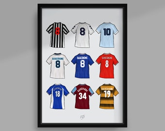 Paul Gascoigne Shirts Handmade Illustrated Football A4 Poster Print