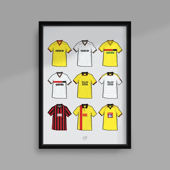 Watford Retro Shirts Handmade Illustrated Football Poster Print