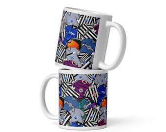 Taza de cerámica hecha a mano ilustrada con camisetas retro inspiradas en Geordie