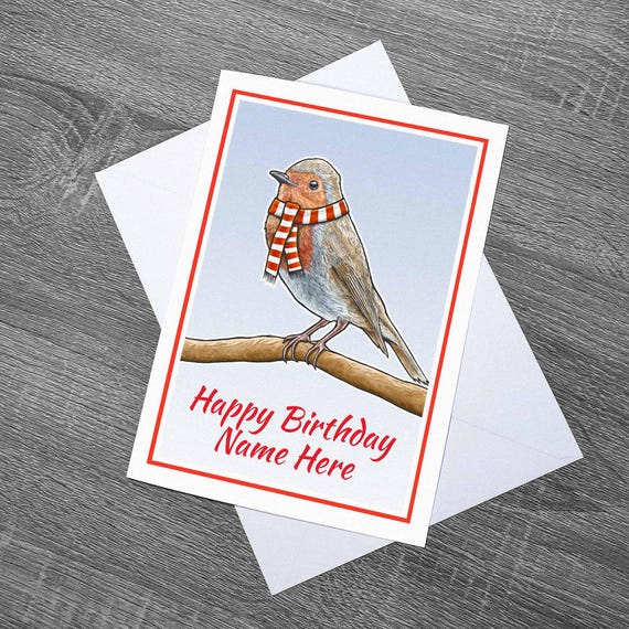 Robin With Scarf Artwork Card Birthday or Other Custom With