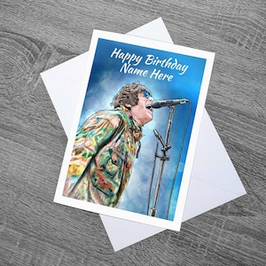 Manchester Singer LG Style Personalised Birthday, Fathers Day, Mothers Day Card With Envelope
