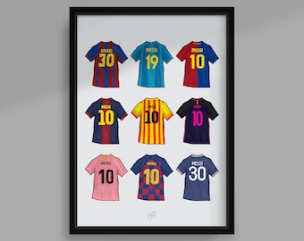 Lionel Messi Shirts Handmade Illustrated Football Poster Print