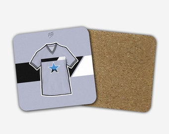 Posavasos de fútbol sublimados a mano con recuerdos de la camiseta visitante de Geordie 1985-87