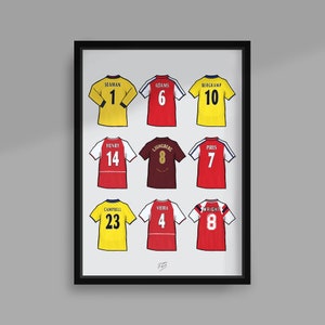 Gunners Legends Shirts Handmade Illustrated Football Poster Print