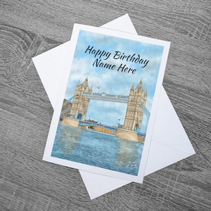 Tower Bridge London Gepersonaliseerde verjaardag, Vaderdag, Moederdagkaart met envelop