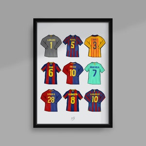 Barcelona Legends Shirts Handmade Illustrated A4 Poster Print
