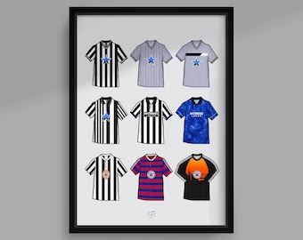 Geordie Retro Shirts Handmade Illustrated Football Poster Print