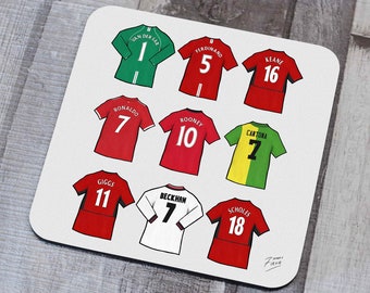 M Utd Legends Shirts Memorabilia Hand Sublimated Football Coaster