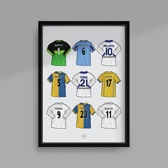 Leeds Legends 90s/00s Shirts Handmade Illustrated Football A4