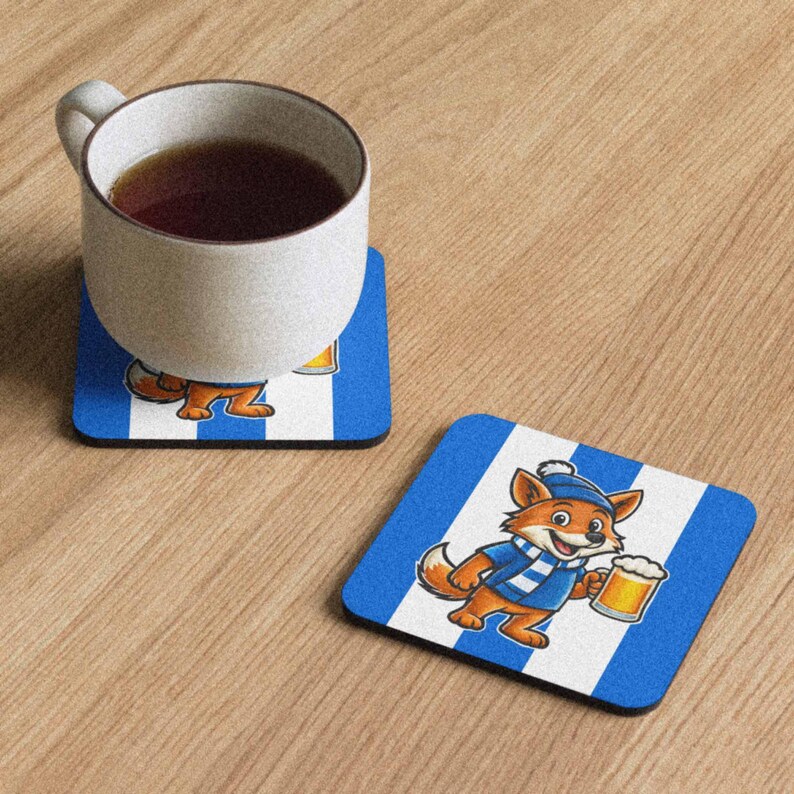 Fox Blue & White Stripes Cartoon Style Inspired Hand Sublimated Coaster ...