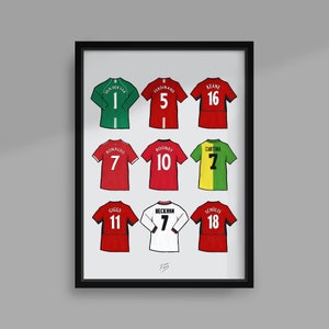 M United Legends Shirts Handmade Illustrated Football Poster Print