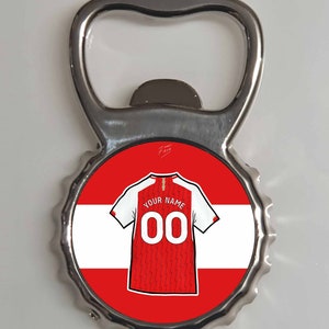 Personalised Gunners Home Shirt 2023/24 Memorabilia Metal Bottle Opener Fridge Magnet