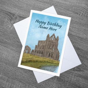 Cartão personalizado de aniversário, dia dos pais e dia das mães da Whitby Abbey Art com envelope