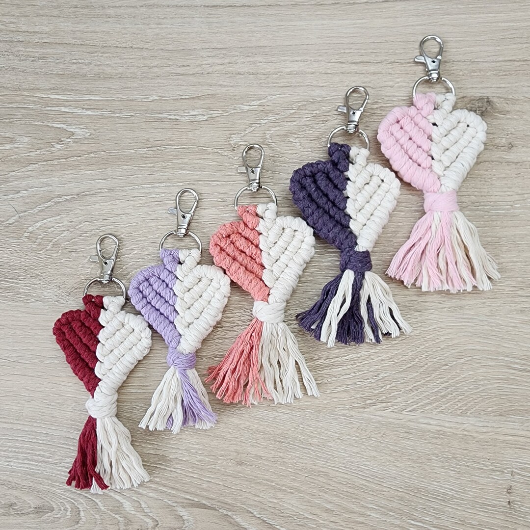Macrame Twotoned Heart Keychain Handmade Custom Etsy