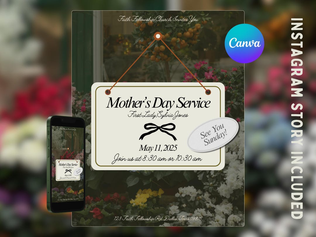 Mother's Day Church Flyer First Lady Church Template Canva Social Media ...