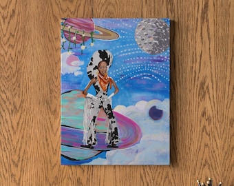 Space Cowgirl Art | Diana Ross | Canvas Wall Art | Canvas Print | Space Cowboy | Space Art | Celestial Art | Quirky Wall Art | Black Art