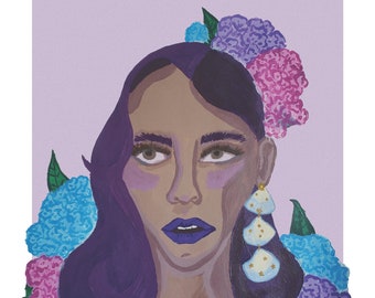Purple Girl Portrait Illustration Print