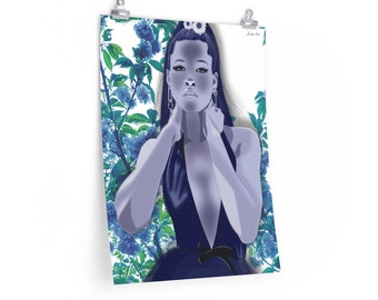 Storm Reid Feeling Blue in Miu Miu Floral Versions Illustration Matte Poster