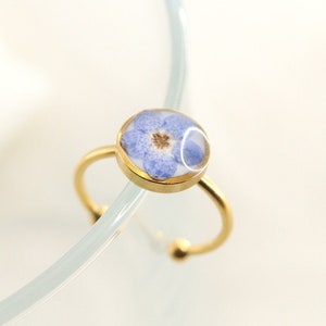 Forget Me Not Wildflower Resin Ring, Adjustable Blue Pressed Flower Ring, Blue Blossom Botanical Ring Christmas Gift For Her image 2